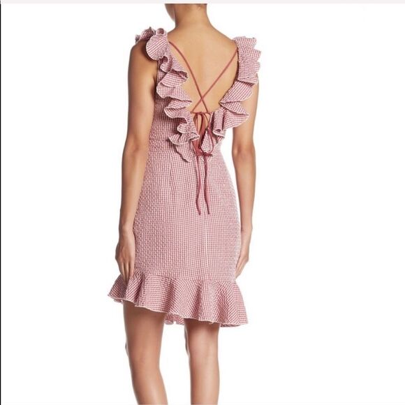 WAYF Gingham Mini Ruffle Hem Dress Medium NWOT - Picture 2 of 7